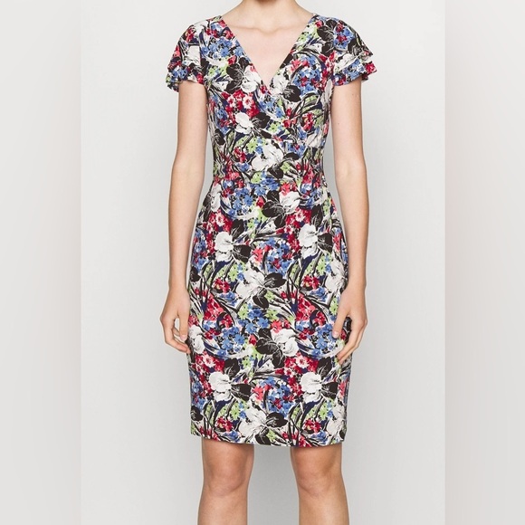 Lauren Ralph Lauren Dresses & Skirts - Lauren Ralph Lauren Floral Jersey Flutter-Sleeve Surplice Dress Lined Size 8